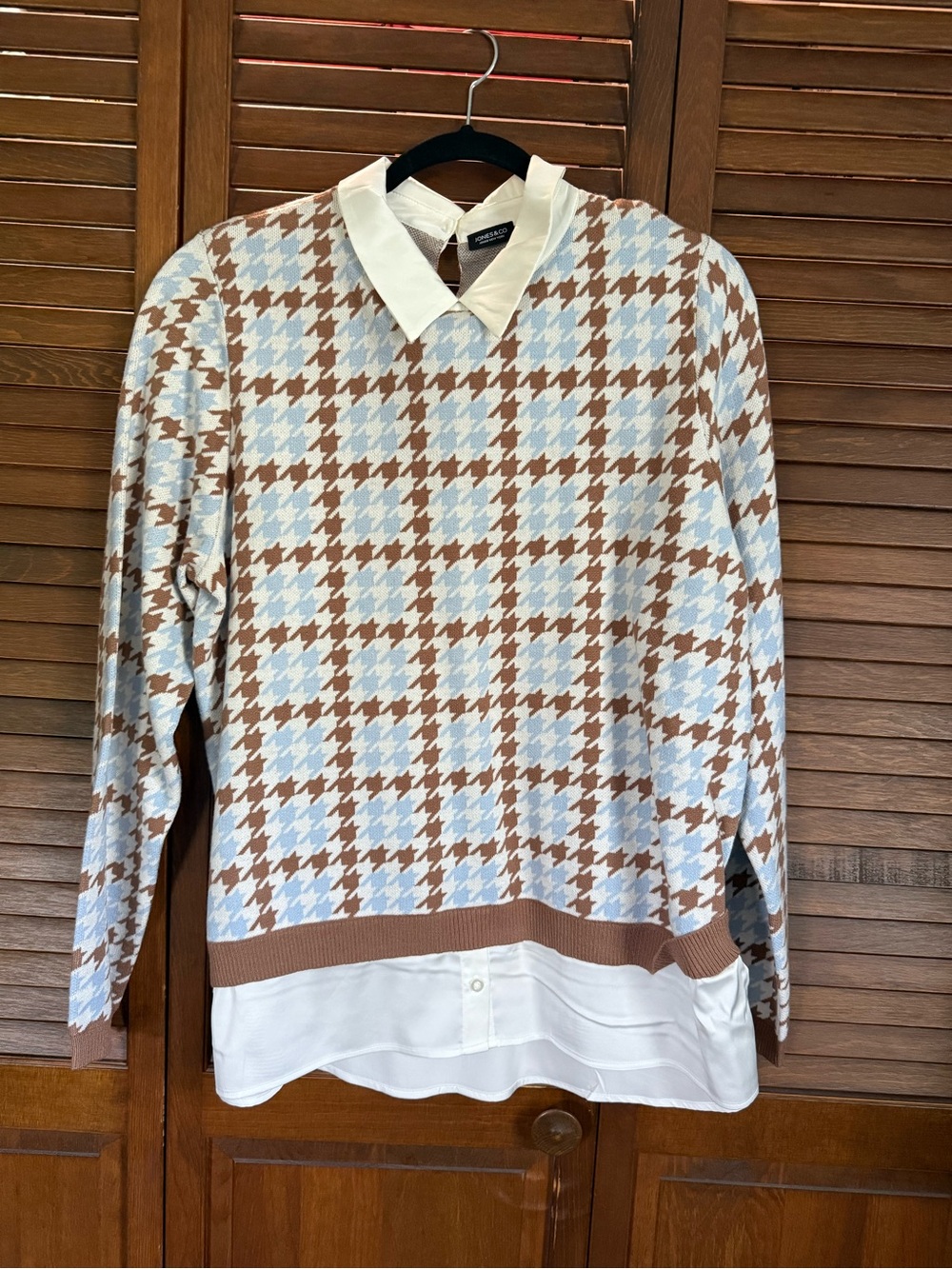Jones New York Layered Knit Top in Light Blue & Brown